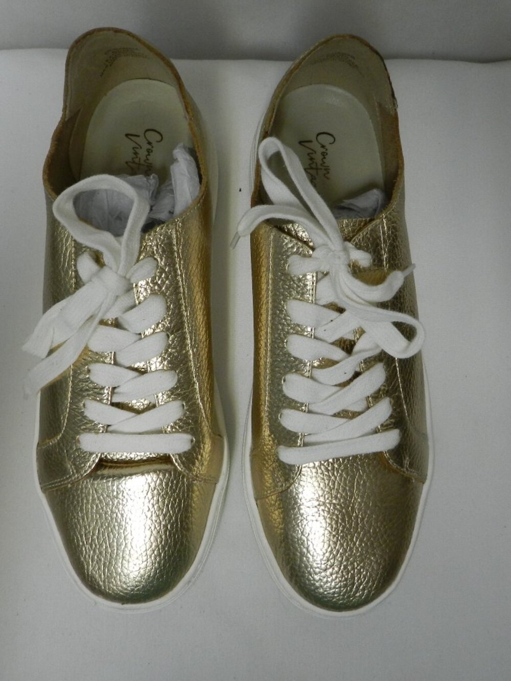 Crown Vintage Gamina gold Leather Platform sneakers tennis shoes Casual Size 8 - Picture 2 of 14
